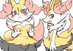  absurd_res angry anthro braixen breast_grab breasts featureless_crotch female generation_6_pokemon hand_on_breast hi_res looking_at_viewer nintendo nipples open_mouth pokemon pokemon_(species) red_eyes side_view solo uyu video_games yellow_body 