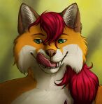  anthro bodily_fluids canid canine digital_media_(artwork) drooling female fox fur hair hi_res lemondeer mammal open_mouth saliva simple_background smile solo tongue tongue_out 