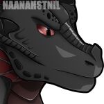  angry black disappoint dragon eyes hi_res horn invalid_tag ko-fi metal naana naanahstnil red scales steel sticker 