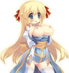  archbishop bad_id bad_pixiv_id blonde_hair blue_eyes blush breasts breasts_outside fat_mons half_updo large_breasts long_hair nipples no_panties pussy ragnarok_online shirt_pull simple_background solo thighhighs tsuderou uncensored 