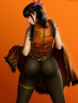  1girl absurdres ass black_hair black_legwear blush china_dress chinese_clothes dress from_behind highres lesseinsanimer ling_xiaoyu smile solo tekken tekken_7 twintails 