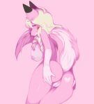  absurd_res anthro big_breasts blonde_hair blue_eyes breasts butt canid canine canis dragon female fur genitals hair hi_res hybrid looking_at_viewer mammal mega_moppa nipples nude pink_body pink_fur presenting presenting_pussy pussy raised_tail roketchu solo spread_butt spreading wolf 