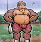  alanottaviano anthro barazoku belly coach extracurricular_activities harold_grifter hi_res male male/male mammal musclegut muscular muscular_male overweight shirtless_male slightly_chubby solo tennis_court ursid ursine 