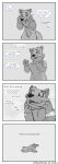  2022 absurd_res after_transformation ambiguous_gender anthro black_nose canid canine canisfidelis cheek_tuft clothing comic costume dialogue english_text eyebrows facial_tuft fursuit head_tuft hi_res humor lying mammal monochrome neck_tuft nude on_front on_ground open_mouth pawpads simple_background solo speech_bubble standing teeth text tongue tuft unknown_species 