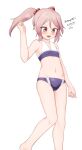  1girl absurdres bikini cosplay dated feet_out_of_frame flat_chest hair_bobbles hair_ornament highres houston_(kancolle) houston_(kancolle)_(cosplay) kantai_collection maru_(marg0613) midriff navel one-hour_drawing_challenge pink_eyes pink_hair purple_bikini sazanami_(kancolle) short_hair simple_background solo swimsuit twintails twitter_username white_background 