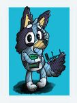  absurd_res anonymous_artist anthro australian_cattle_dog blue_body bluey_(series) bluey_heeler book canid canine canis cattledog domestic_dog eyebrows female hand_on_head herding_dog hi_res humanoid looking_at_viewer mammal open_mouth pastoral_dog raised_eyebrows signature simple_background standing 