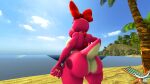  16:9 3d_(artwork) accessory anthro beach_chair big_butt birdo bow_(feature) bow_accessory bow_ribbon butt centered_hair_bow detailed_background digital_media_(artwork) female hair_accessory hair_bow hair_ribbon hi_res mario_bros nintendo pink_body plant rear_view red_bow reptile ribbons sand scalie sea seaside solo source_filmmaker thecheshireguy thick_thighs tree video_games water widescreen 