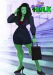  1girl abs biceps breasts colored_skin green_eyes green_hair green_skin highres large_breasts long_hair marvel marvel_cinematic_universe marvel_comics muscular muscular_female muscular_shoulders muscular_thighs she-hulk solo thick_thighs thighs tovio_rogers 