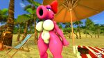  16:9 3d_(artwork) accessory anthro basket beach beach_blanket beach_chair beach_umbrella big_breasts birdo blue_eyes bow_ribbon breasts container detailed_background digital_media_(artwork) featureless_breasts featureless_crotch female hair_accessory hair_bow hair_ribbon hi_res mario_bros nintendo pink_body plant red_bow reptile ribbons sand scalie seaside solo source_filmmaker sun_cream thecheshireguy thick_thighs tree umbrella video_games widescreen 