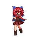  animated animated_gif ankle_boots attack black_footwear boots bow cape cloak collar commentary hair_bow headless isu_(is88) lowres pixel_art pleated_skirt red_cape red_cloak red_eyes red_hair sekibanki skirt spinning sprite touhou transparent_background 