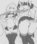  1girl absurdly_long_hair absurdres ahoge angry ass bikini breasts clea fate/grand_order fate_(series) greyscale highres holding holding_tray jeanne_d&#039;arc_alter_(fate) large_breasts long_hair maid_bikini maid_headdress monochrome multiple_views navel parted_lips swimsuit teapot teeth thighhighs tray very_long_hair 