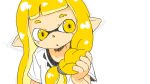  1girl asymmetrical_hair blonde_hair braid eyebrow_cut holding holding_hair inkling inkling_girl long_hair open_mouth pointy_ears shirt short_sleeves simple_background solo splatoon_(series) splatoon_3 tentacle_hair torn_clothes torn_shirt upper_body white_background white_shirt yellow_eyes yugmlecpdduukox 