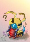  antennae_(anatomy) arthropod bandai_namco beak digimon digimon_(species) digimon_survive feral insect kunemon kunemon_(survive) male question_mark segmented_body solo stinger vfcou yellow_body 