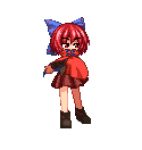  animated animated_gif ankle_boots attack black_footwear boots bow cape cloak collar commentary hair_bow headless isu_(is88) jumping lowres pixel_art pleated_skirt red_cape red_cloak red_eyes red_hair sekibanki skirt spinning sprite touhou transparent_background 