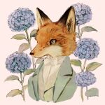  1:1 2022 anthro biped black_body black_ears black_fur black_nose blue_suit bow_tie bust_portrait canid canine clothing flower fox fur grey_clothing grey_jacket grey_topwear hi_res jacket male mammal orange_body orange_fur plant portrait pupils rt0no shirt simple_background slit_pupils solo suit topwear white_body white_clothing white_fur white_shirt white_topwear 