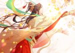  2boys bangs chinese_clothes confetti floating hagoromo hair_ornament hanfu highres hua_cheng lens_flare male_focus multiple_boys parted_bangs profile sakuramochi1003 shawl tassel tassel_hair_ornament tian_guan_ci_fu xie_lian 