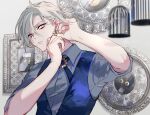  1boy adjusting_earrings bishounen earrings formal jewelry male_focus sakuramochi1003 solo suit uniform 