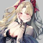  1girl bangs bare_shoulders blonde_hair blush breasts cleavage ereshkigal_(fate) fate/grand_order fate_(series) long_hair looking_at_viewer parted_bangs red_eyes solo tobi_(pixiv41237754) two_side_up 