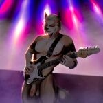  anthro balls deriee_(artist) digital_media_(artwork) felid feline fur genitals guitar hair hi_res lynx male mammal musical_instrument nipples nude patt_(waver-ring) penis playing_guitar playing_music plucked_string_instrument simple_background smile solo string_instrument 