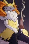  absurd_res animal_genitalia animal_penis anthro balls black_body black_fur bodily_fluids braixen canine_penis claws cum cumshot digital_media_(artwork) ejaculation erection fur generation_6_pokemon genital_fluids genitals hi_res inner_ear_fluff male mammal nintendo nude orange_body orange_fur orgasm orgasm_face penile penis pokemon pokemon_(species) simple_background solo tuft video_games werewolfdegenerate white_body white_fur yellow_body yellow_fur 