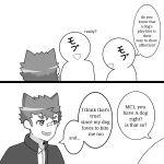 bandaid_protagonist_(tas) black_and_white comic dialogue dragokaizer666 human lifewonders male male/male mammal mob monochrome not_furry speech_bubble text tokyo_afterschool_summoners translated