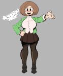  arm_up bad_source black_pantyhose black_skirt bob_cut breasts brown_hair buttons cardigan collared_shirt glasses green_cardigan hand_on_own_hip hand_up letter long_sleeves maximumwarp nikki_(swapnote) nintendo open_mouth pantyhose parted_bangs red-framed_eyewear shirt skirt smile wings 