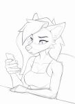animated anthro breasts canid canine clothed clothing electronics female hi_res holding_object holding_phone mammal phone sketch solo yakovlev-vad