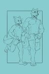2023 absurd_res anthro bodily_fluids bottomwear canid canine canis chest_tuft clothing collar cover_art dipstick_tail duo exercise fox fur fur_markings gym_bottomwear gym_clothing gym_shorts hi_res howl_(shikokubo) jasper_(shikokubo) male mammal markings open_mouth running shikokubo shirtless shorts simple_background sketch sketch_page sweat sweatdrop tail tail_markings teal_background tuft wolf workout