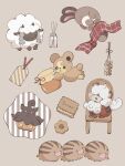  brown_background brown_fur brown_theme chair closed_eyes cookie food highres hisuian_growlithe honey horizontal_pupils jar on_chair pokemon pokemon_(creature) pumpkaboo sentret sheep simple_background sitting sleeping stuffed_animal stuffed_toy sumi_fms swinub tail teddiursa teddy_bear wool wooloo yellow_eyes 