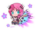  1girl :3 alisa_boskonovich black_dress blue_eyes chibi clenched_hands dress eyelashes floating flower full_body kotorai looking_to_the_side mechanical_parts mechanical_wings no_nose pink_hair signature solo tekken white_background wings 