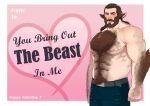  1boy abs absurdres animal_ears arm_hair back_hair bara beard chest_hair clenched_hand conrad_(getonjbart) cowboy_shot denim facial_hair full_beard getonjbart hairy hand_hair heart heart_background highres huge_pectorals jeans looking_at_viewer male_focus mature_male monster_boy muscular muscular_male navel_hair nipples original pants pink_background solo stomach thick_arm_hair thick_beard thick_chest_hair thick_eyebrows thick_mustache thick_navel_hair topless_male valentine valentine_card very_hairy werewolf wolf_ears 