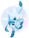 4_toes absurd_res blue_body blue_fur blush eeveelution feet female feral fluffy_hinu fur generation_4_pokemon glaceon happy hi_res leg_markings markings nintendo pokemon pokemon_(species) quadruped solo tail toes