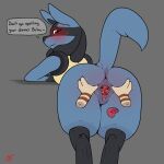 absurd_res anthro anus blush disembodied_hand disembodied_tongue duo female generation_2_pokemon generation_4_pokemon genitals hi_res looking_back lucario male male/female mr.smile nintendo pokemon pokemon_(species) pussy smeargle spread_pussy spreading tongue