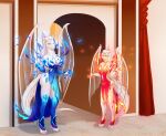  anthro clothed clothing dragon dress duo female hi_res humanoid lady_nora_(twokinds) membrane_(anatomy) membranous_wings narikusha size_difference twokinds webcomic wings 