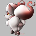  2022 balls butt feral flashyplz fur genitals grey_background half-closed_eyes hi_res hisuian_form hisuian_zorua long_tail looking_at_viewer looking_back male narrowed_eyes nintendo nude pawpads pink_pawpads pokemon pokemon_(species) quadruped red_body red_fur red_nose red_tail regional_form_(pok&eacute;mon) signature simple_background solo video_games white_body white_fur white_tail yellow_eyes 