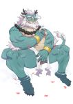  1boy abs anal_fingering another_eidos-r antlers aqua_skin bara bead_necklace beads beard blush chest_hair chest_tuft dragon_boy facial_hair feeling_body_hair feeling_fur fingering full_beard furry furry_male gote_(go_min_te) highres huge_eyebrows jewelry large_pectorals long_hair long_mustache looking_at_viewer male_focus male_masturbation masturbation mature_male muscular muscular_male navel necklace nipples nose_piercing nose_ring pectorals piercing sideburns soaking_feet solo stomach thick_beard thick_thighs thighs tusks xiaolong_(another_eidos) 
