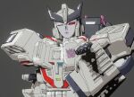  1girl 3d andypurro blender_(medium) blowing_kiss colored_skin decepticon grey_background grey_skin helmet humanoid_robot megaempress one_eye_closed red_eyes robot robot_girl science_fiction simple_background solo transformers 