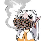  1girl capelet cigarette commentary earrings elf english_commentary frieren gentlemen_(meme) gold_trim jewelry long_hair looking_at_viewer lowres meme monky_sm parted_bangs pointy_ears simple_background sketch smoke smoking solo sousou_no_frieren team_fortress_2 too_many too_many_in_mouth twintails upper_body white_background white_capelet white_hair 