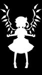  1girl bobby_socks debiru_takako flandre_scarlet full_body greyscale hat highres medium_hair mob_cap monochrome one_side_up puffy_short_sleeves puffy_sleeves shirt short_sleeves silhouette skirt socks solo touhou vest 