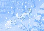  alolan_vulpix animal_focus artist_name blue_eyes bright_pupils chien-pao commentary english_commentary highres ice melangetic multiple_tails no_humans outdoors pokemon pokemon_(creature) running snow snow_leopard snowing tail tree twitter_username whiskers white_fur white_pupils 