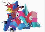  01coil black_eyes bright_pupils commentary_request evolutionary_line glitch looking_down no_humans pokemon pokemon_(creature) porygon porygon-z porygon2 signature white_background white_pupils yellow_eyes 