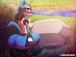  absurd_res anthro blue_body breasts butt female generation_4_pokemon genitals hand_on_butt hi_res looking_at_viewer lucario nintendo nipples pokemon pokemon_(species) pussy qlq_japy solo video_games 