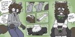 2023 2:1 alain_the_raccoon_(softthaicat) anthro balls bottomwear bow_ribbon breast_growth breasts chastity_cage chastity_device clothed clothing clothing_lift clothing_transformation comic digital_drawing_(artwork) digital_media_(artwork) emanata english_text eyewear fangs gender_transformation genitals glasses green_background growth gynomorph hi_res hoodie intersex maid_headdress maid_uniform male mammal mtg_transformation mti_transformation offscreen_character open_mouth panicking popstick procyonid raccoon simple_background skirt skirt_lift solo sweat_emanata tail teeth text topwear transformation transformation_sequence uniform