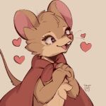 &lt;3 &lt;3_eyes 2024 anthro brown_body brown_fur buckteeth cheek_tuft dated digital_media_(artwork) don_bluth facial_tuft fur head_tuft mammal mouse mrs._brisby murid murine open_mouth open_smile pink_nose rodent signature simple_background smile solo tan_background teeth the_secret_of_nimh tohupo tuft whiskers