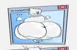 anthro belly belly_expansion big_belly butt butt_expansion cursor digital_creature expansion floating_hands folder motion_lines rear_view smokey_blokey solo text thick_thighs user_interface white_body wide_hips