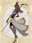  animal_ears ankh ankh_earrings armlet black_nails bracelet brown_hair dairoku_ryouhei dark_skin full_body gold_trim high_heels highres holding holding_staff jewelry l_(matador) long_hair smoke solo staff standing very_dark_skin yellow_eyes 