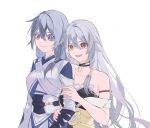  belt black_choker black_dress blue_eyes blue_hair china_dress chinese_clothes choker closed_mouth dress eyeliner fu_hua fu_hua_(azure_empyrea) fu_hua_(herrscher_of_sentience) fu_hua_(taixuan_impression) grey_hair hair_between_eyes hanfu highres honkai_(series) honkai_impact_3rd jewelry l_leeyeon light_smile long_hair long_sleeves makeup multicolored_hair official_alternate_costume red_eyeliner red_eyes red_rope rope shirt single_bare_shoulder single_off_shoulder streaked_hair white_hair white_shirt white_sleeves yellow_belt yellow_pupils 