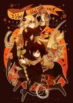  2girls animal_ears arbus ater black_dress black_hair cat_ears demon_girl demon_tail dress funamusea haiiro_teien halloween long_hair looking_at_viewer multiple_girls short_hair tail uniform white_hair zdhzh179 