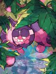  artist_name berry_(pokemon) commentary_request floating frown hanabusaoekaki highres leaf no_humans pecha_berry pecharunt pokemon pokemon_(creature) ripples tears water white_eyes 