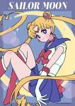  1girl bishoujo_senshi_sailor_moon blonde_hair blue_eyes blue_sailor_collar blue_skirt boots bow character_name choker circlet closed_mouth commentary_request dated double_bun gloves hair_bun highres knee_boots long_hair looking_at_viewer neki_(wakiko) parted_bangs pleated_skirt puffy_short_sleeves puffy_sleeves red_bow red_choker red_footwear sailor_collar sailor_moon shirt short_sleeves skirt smile solo tsukino_usagi twintails twitter_username very_long_hair white_gloves white_shirt 